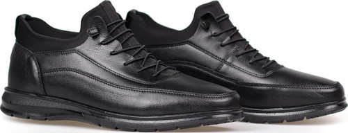 Erkek Siyah Hakiki Deri Ortopedik Günlük Ayakkabı – Kauçuk Kaymaz Taban, Bağcıkcız Rahat Model