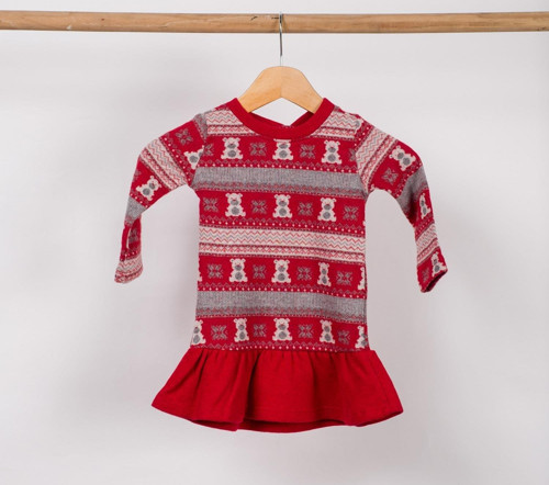 Ayıcık Desenli Bebek Kışlık Elbise