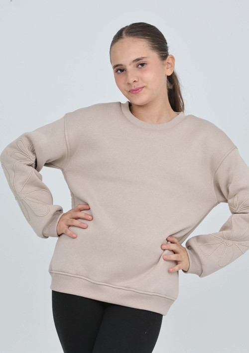 Toontoy Kız Çocuk Relax Fit Bisiklet Yaka Düşük Omuz Sweatshirt
