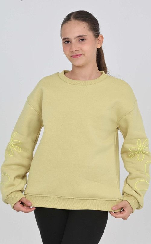 Toontoy Kız Çocuk Relax Fit Bisiklet Yaka Düşük Omuz Sweatshirt