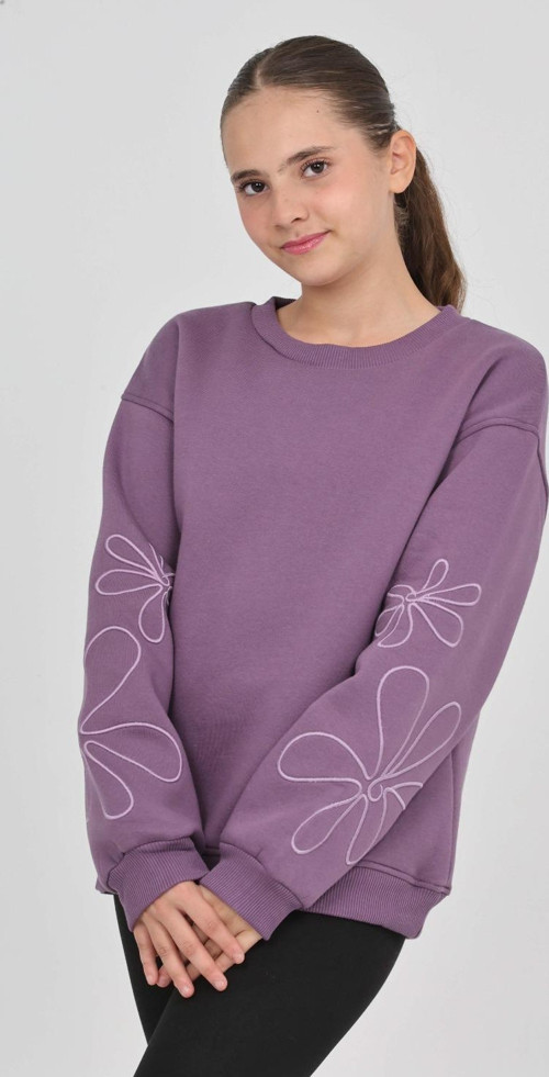 Toontoy Kız Çocuk Relax Fit Bisiklet Yaka Düşük Omuz Sweatshirt