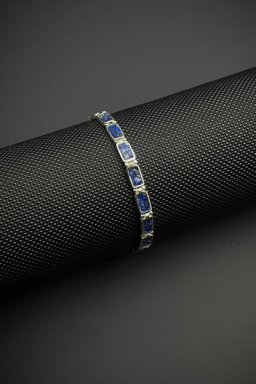 925 Ayar Gümüş ve Lapis Lazuli Doğal Taşlı Lacivert Renk Erkek Bileklik FRJ12461-3461-L