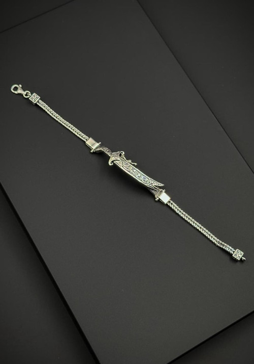 925 Ayar Gümüş Kılıç Figürlü Gümüş Renk Erkek Bileklik FRJ12737-3737-A