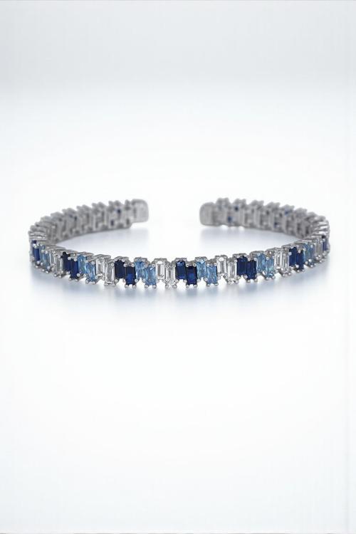 925 Ayar Gümüş Turkuaz-Lacivert Zirkon Taşlı Gümüş Renkli Erkek Bileklik FRJ12625-3625-LM