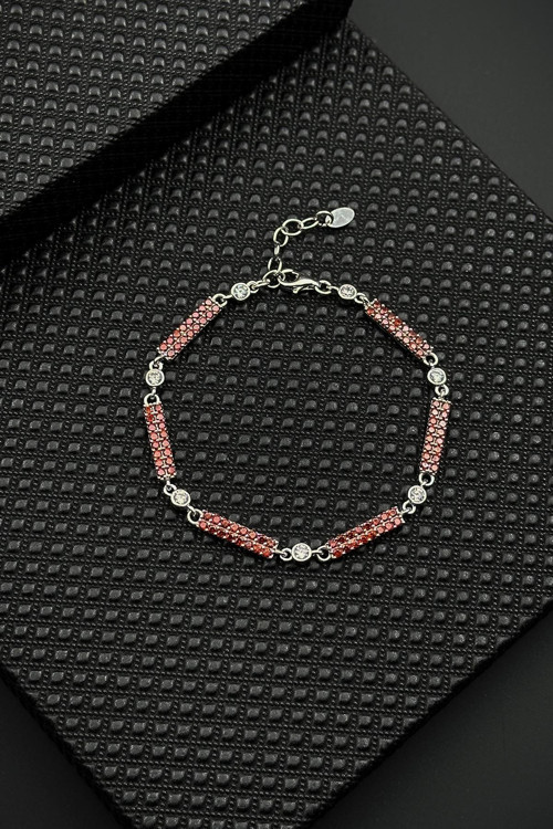 925 Ayar Gümüş Kırmızı Zirkon Taşlı Erkek Bileklik FRJ12595-3595-K
