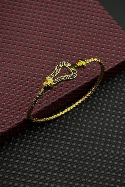 925 Ayar Gümüş İtalyan Model Altın Renk Erkek Bileklik FRJ12691-3691-G