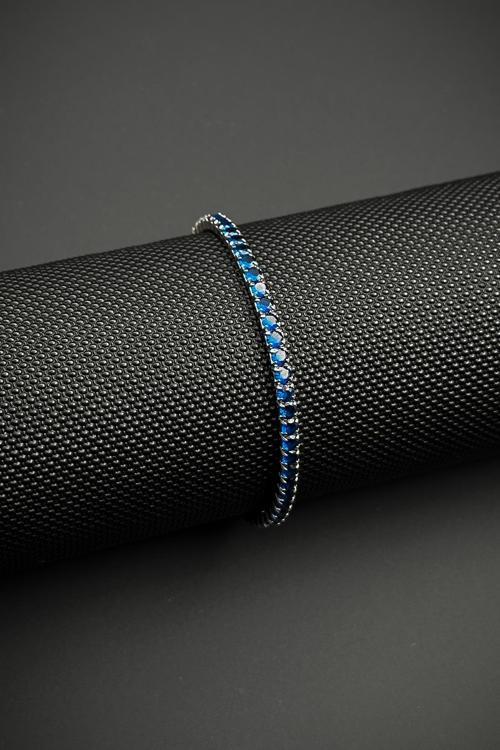 925 Ayar Gümüş Lacivert Zirkon Taşlı Gümüş Renk Erkek Bileklik FRJ12447-3447-L