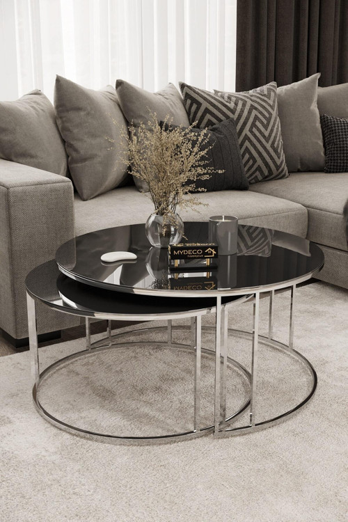 Yavrulu 1+1 Orta Sehpa Gümüş Kaplama Füme Ayna