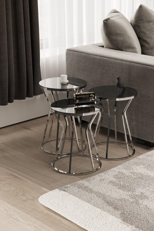 Kum Saati Zigon Sehpa Gümüş Kaplama Füme Ayna