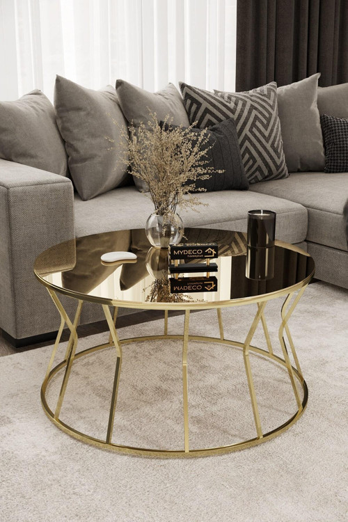 Kum Saati Orta Sehpa Gold Kaplama Bronz Ayna