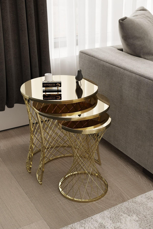 Hasır Zigon Sehpa Gold Kaplama Bronz Ayna