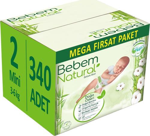 Bebem Bebek Bezi Natural Beden:2 (3-6Kg) Mini 340 Adet Mega Fırsat Pk