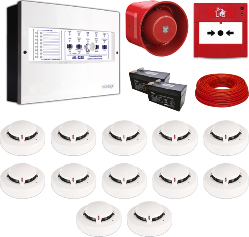 Maxlogic 12’li Konvansiyonel Yangın Alarm Seti 100 Metre Kablo Dahil