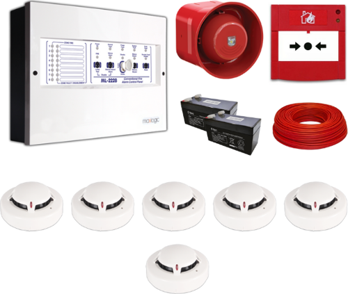 Maxlogic 6’lı Konvansiyonel Yangın Alarm Seti 100 Metre Kablo Dahil