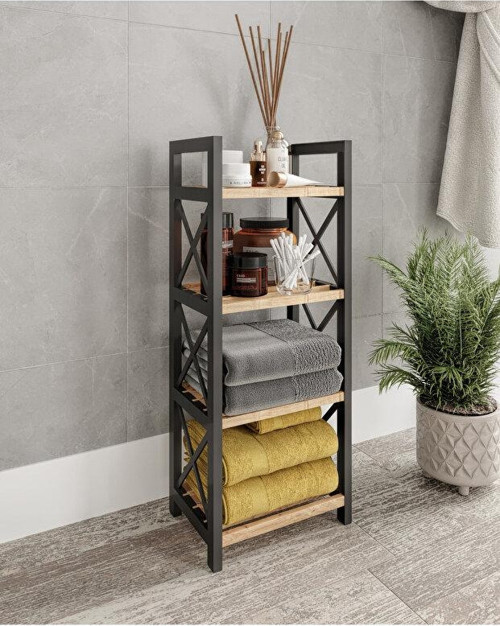 Çok Amaçlı Dekoratif Banyo Rafı Mini 4 Katlı Meşe