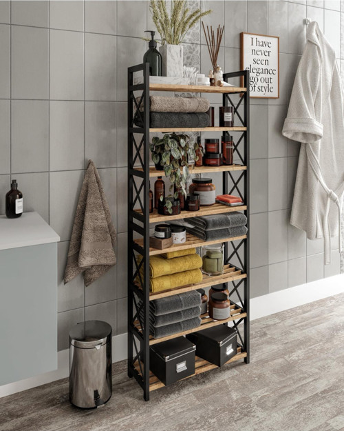 Çok Amaçlı Dekoratif Banyo Rafı 8 Katlı Meşe
