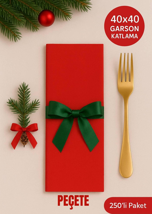 Kırmızı Garson Katlama Peçete 40×40 cm • 250’li Paket • 3 Katlı Premium Peçete