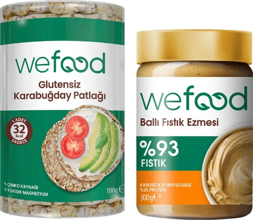 Şekersiz Ham Ballı Fıstık Ezmesi 300 gr + Glutensiz Karabuğday Patlağı 100 gr