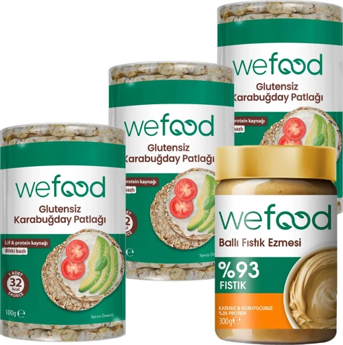 Şekersiz Ham Ballı Fıstık Ezmesi 300 gr + Glutensiz Karabuğday Patlağı 100 gr 3'lü