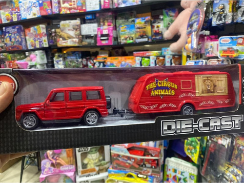 Metal Aksamlı Çekme Karavan Oyuncak ( Kırmızı Renk)