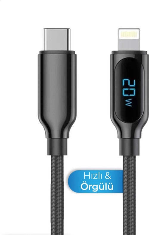 Dijital Göstergeli İphone 11-12-13-14 Pro Promax Plus Uyumlu Şarj Kablosu 27 W Örgülü Üst Kalite