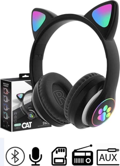 Kablosuz Bluetooth Kulaklık Led Işıklı Mikrofonlu Kedili Kulaklık Bt5.0