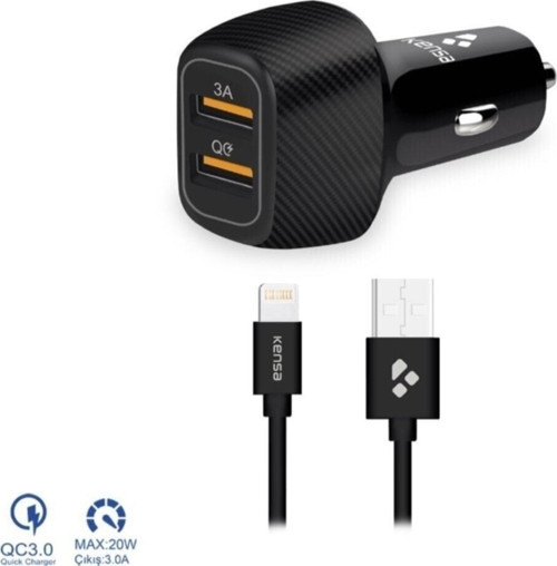 Lightning Kablolu Çift Usb Çıkışlı Araç Içi Hızlı Sarj