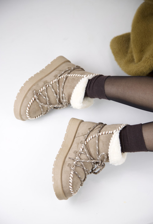 219851141-32S Kadın Yumuşak Rahat Kürklü Bot - Tekstil Süet Kışlık Vizon Bot