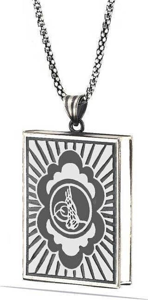 925 Ayar Gümüş Kare İçi Açılabilen Tuğra Muskalık Gümüş Kolye