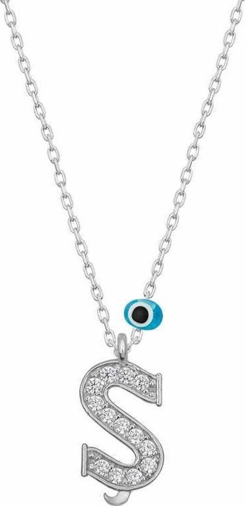 925 Ayar Gümüş Nazar Rodyum Ş Harfi Kadın Gümüş Kolye