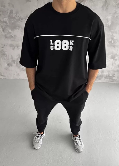 Unisex Bisiklet Yaka Baskılı Oversize TShirt