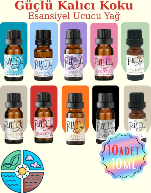 10'Lu Esansiyel Uçucu Koku Yağı Buhurdanlık Yağı Difüzör Esansı Hobi Esans Ortam Oda 10Ml