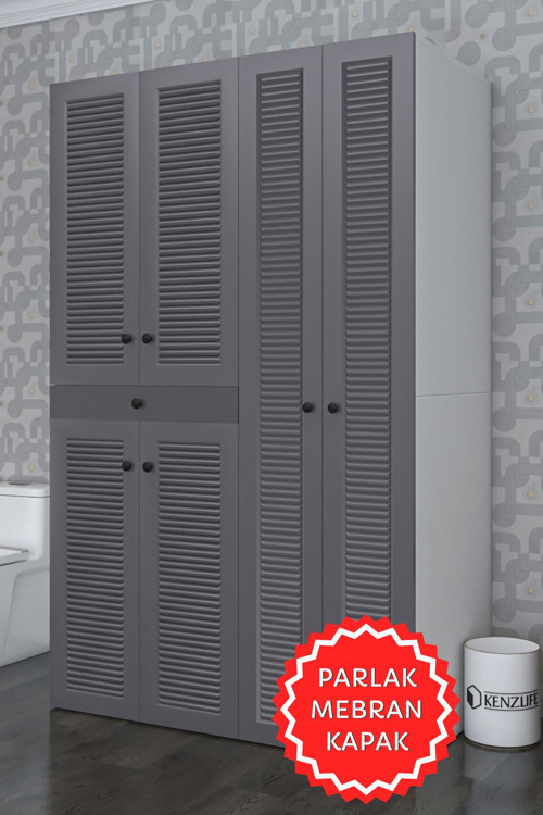 membran çamaşır-kurutma makinesi dolabı şahrur sağ gribyz 187*120*60 çekmeceli mebran kapak MDF gövde banyo