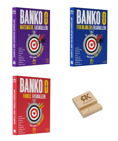 Model Eğitim LGS 8. Sınıf BANKO Matematik Fen Bilimleri ve Türkçe Fasikülleri 3lü Set+Telefon Standı