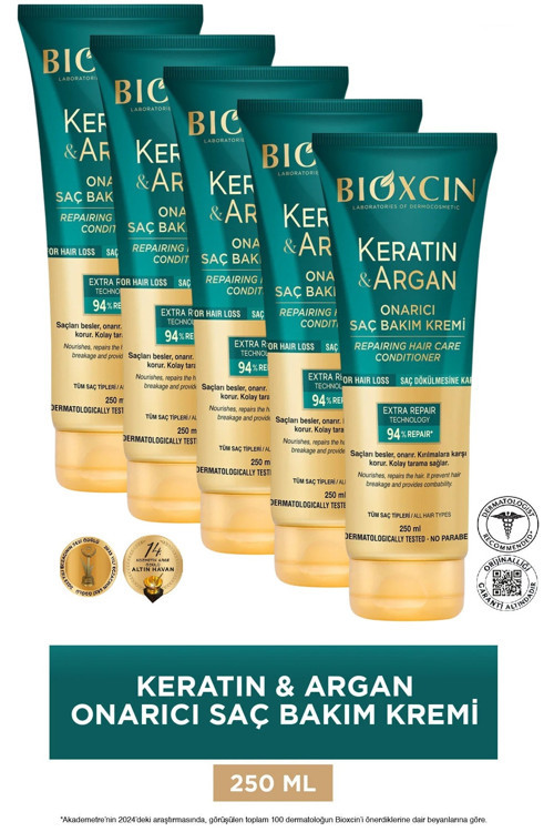 Keratin ve Argan Onarıcı Saç Bakım Kremi 250 ml x 5 Adet