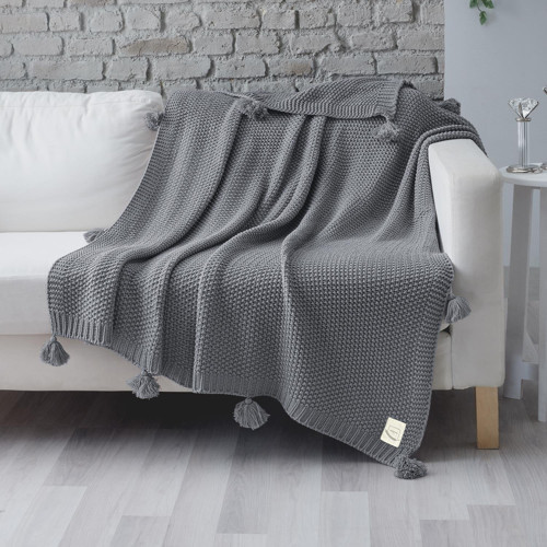 Coco Pirinç Örgü Ponponlu Triko Tv Battaniyesi Throw Koltuk Şalı