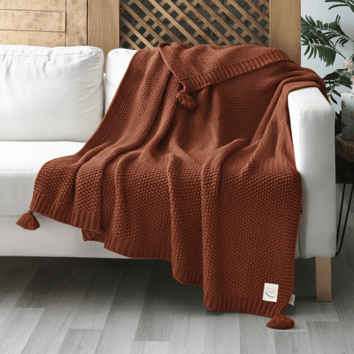 Coco Pirinç Örgü Ponponlu Triko Tv Battaniyesi Throw Koltuk Şalı