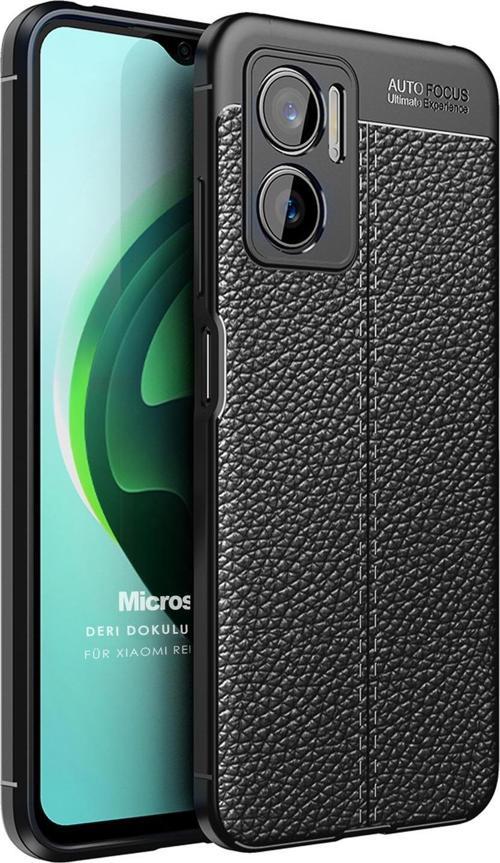 Xiaomi Redmi Note 11E Kılıf Deri Dokulu Silikon Siyah