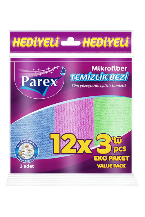 Mikrofiber Karışık Renkli 3 Adet Temizlik Bezi 12 Paket