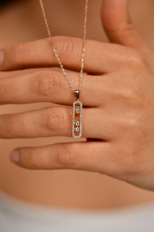 Zirkon Taşlı Rose Özel Tasarım Gümüş Kolye
