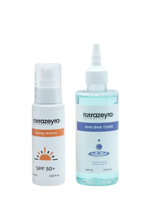 Yüksek Korumalı 50 Spf Güneş Kremi 75 Ml Ve Aha Bha Tonik Cilt Bakım Seti 200 Ml
