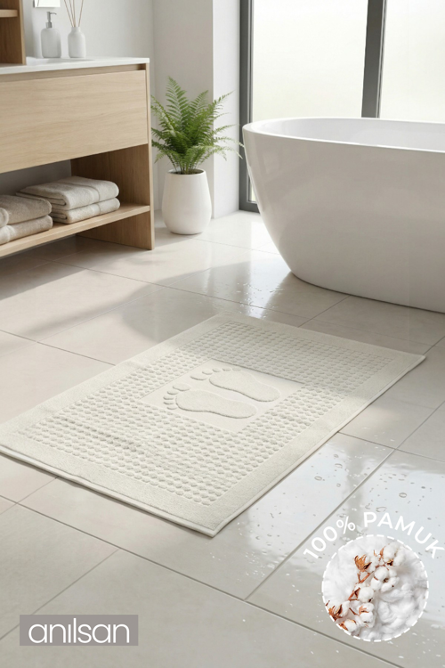 Ekru Zivra Ayak Havlusu - 50x70 Cm, 245 Gr, %100 Pamuk, Spa Ve Otel Banyo Paspası, Günlük Kullanıma