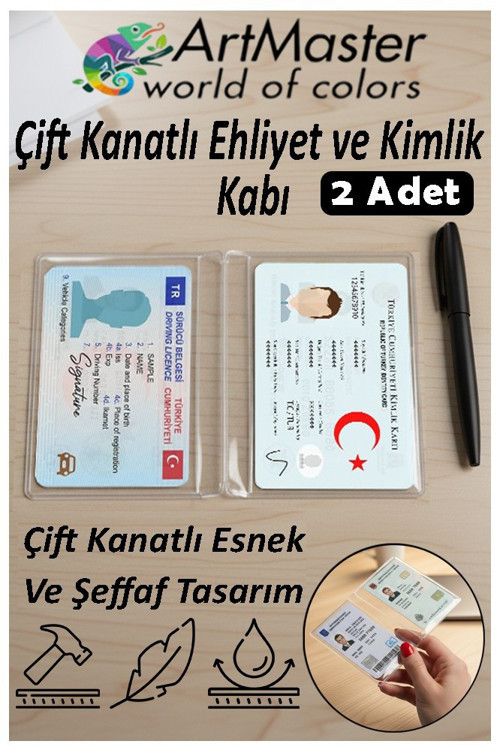 Ehliyet Ve Kimlik Kabı Çift Kanatlı 2 Adet Şeffaf Yumuşak Kimlik Kılıfı Koruyucu Kılıf Şeffaf İnce Çift Kanatlı Şeffaf