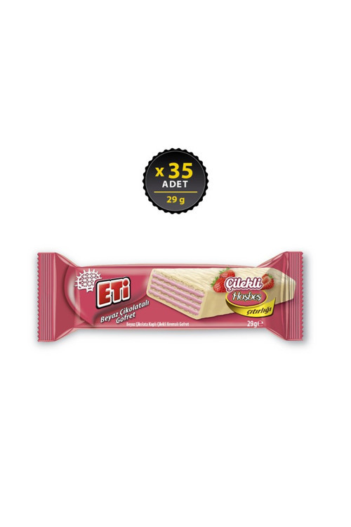 Beyaz Çikolata Kaplı Çilek Kremalı Gofret 29 g x 35 Adet