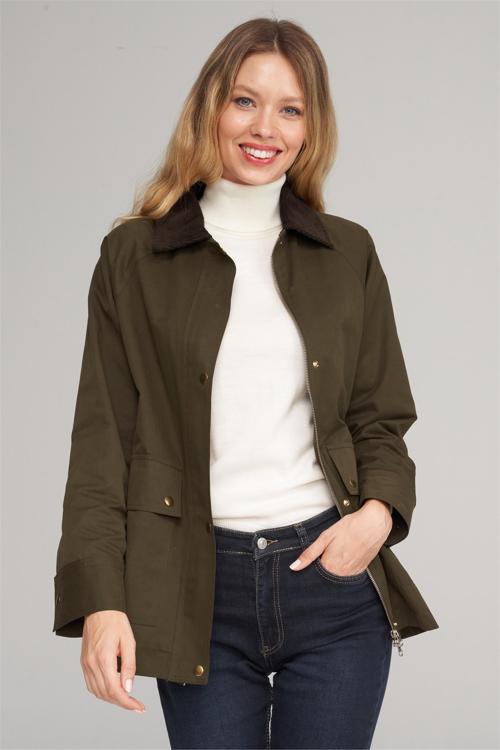 Çetinkaya Fithit 5294 Kadın Kadife Yaka Reglan Kol Loose Fit Ceket Haki