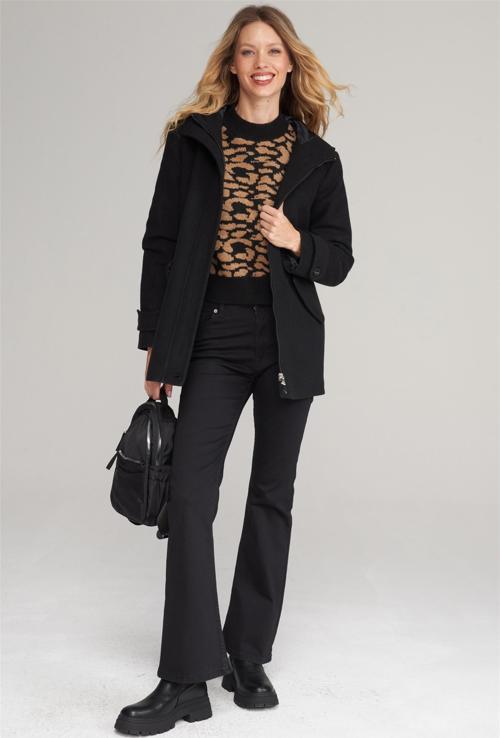 Çetinkaya Fithit 9036 Kadın Kapüşonlu Fermuarlı Kaban Siyah