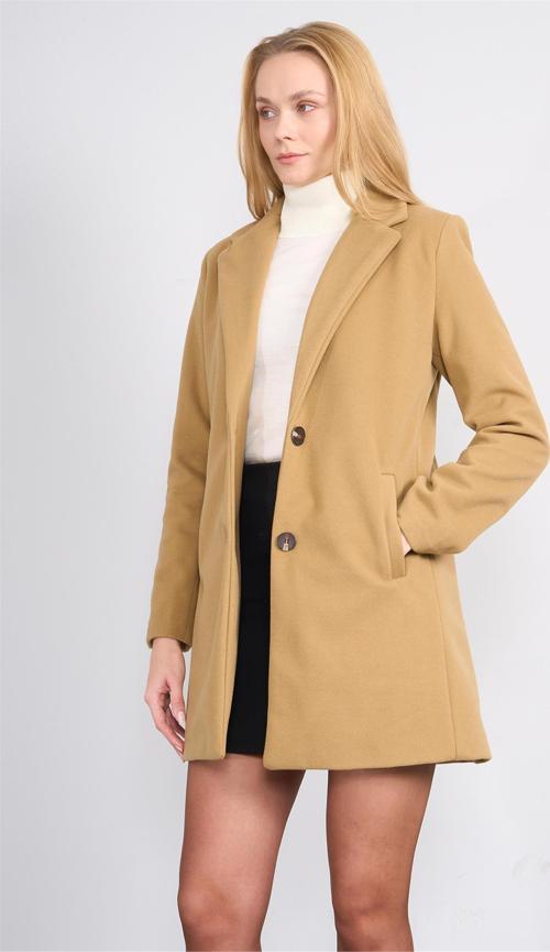 Çetinkaya Fithit 5320 Kadın Loose Fit Kaşe Kaban Camel