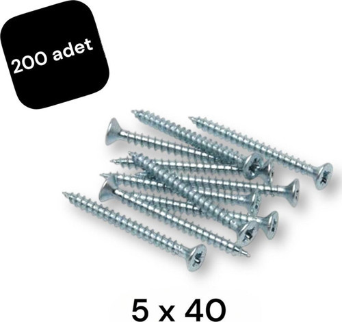 5X40 Sunta Vida Paket 200 Adet - Kalınlık 5 Mm - Uzunluk 40 Mm - Sivri Uçlu Ahşap Tahta Ağaç Vidası