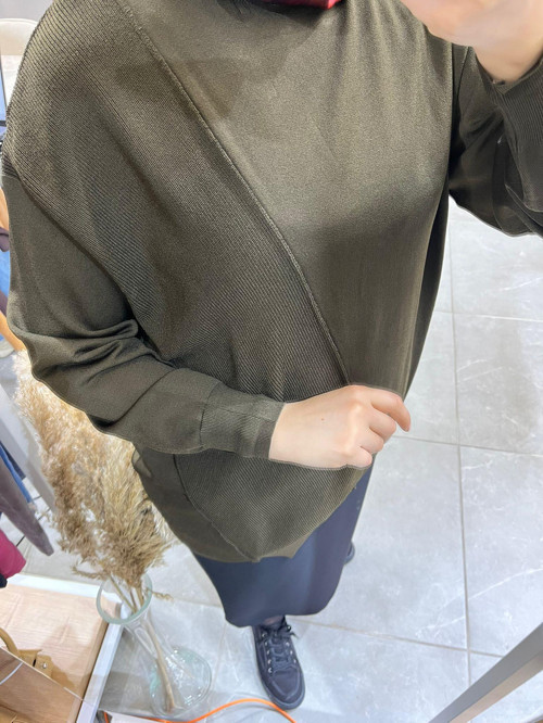 Örgü Detaylı Tunik Haki