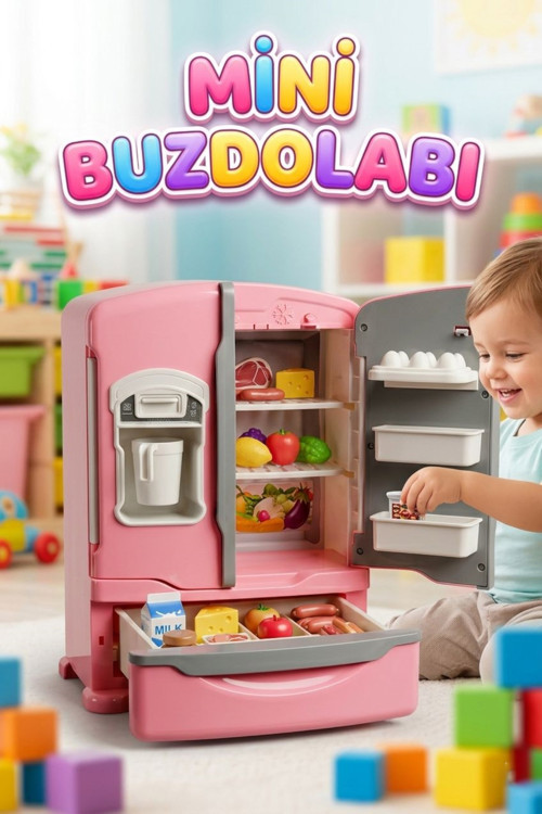 Pilli Işıklı Duman Atan Oyuncak Mini Eğitici Evcilik Oyuncak Buzdolabı Seti